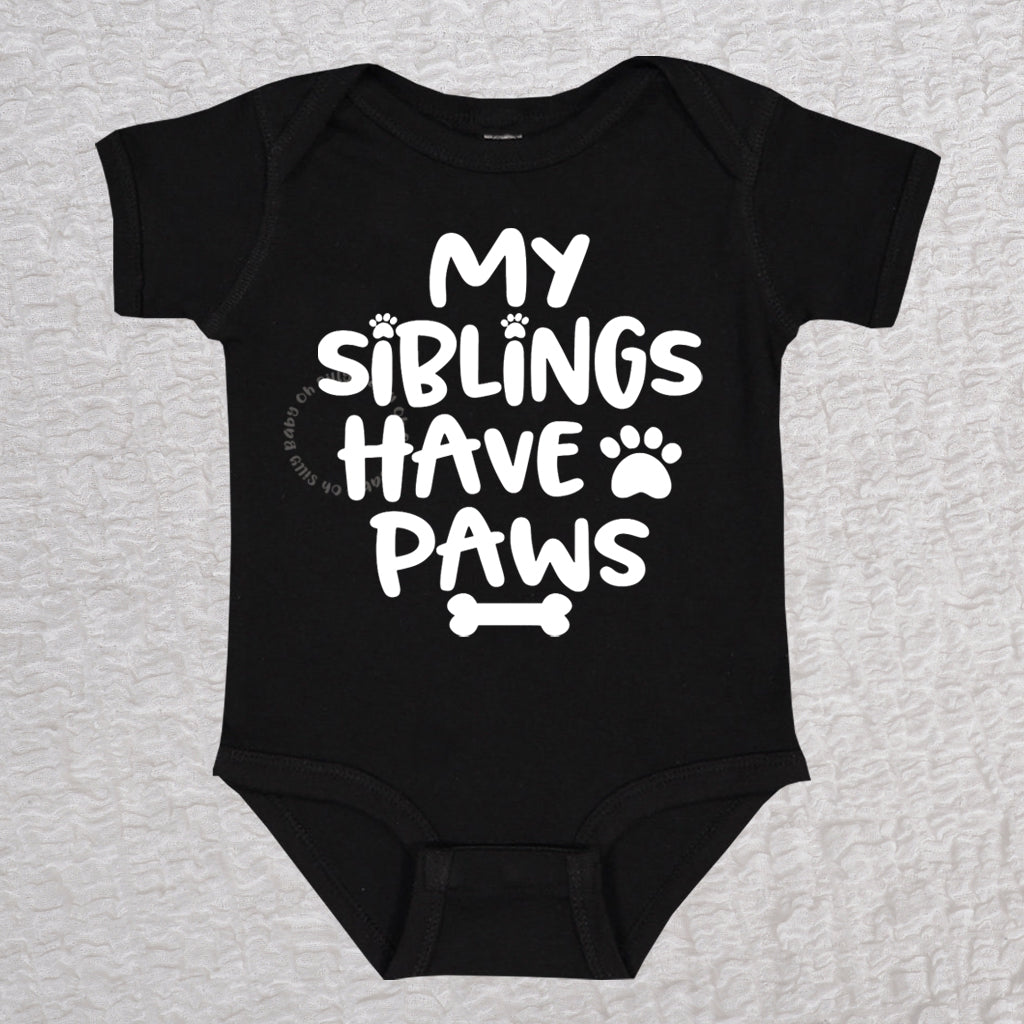 My Siblings Have Paws Short Sleeve Black Bodysuit