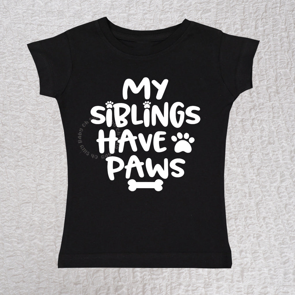 My Siblings Have Paws Short Sleeve Girl Black Shirt