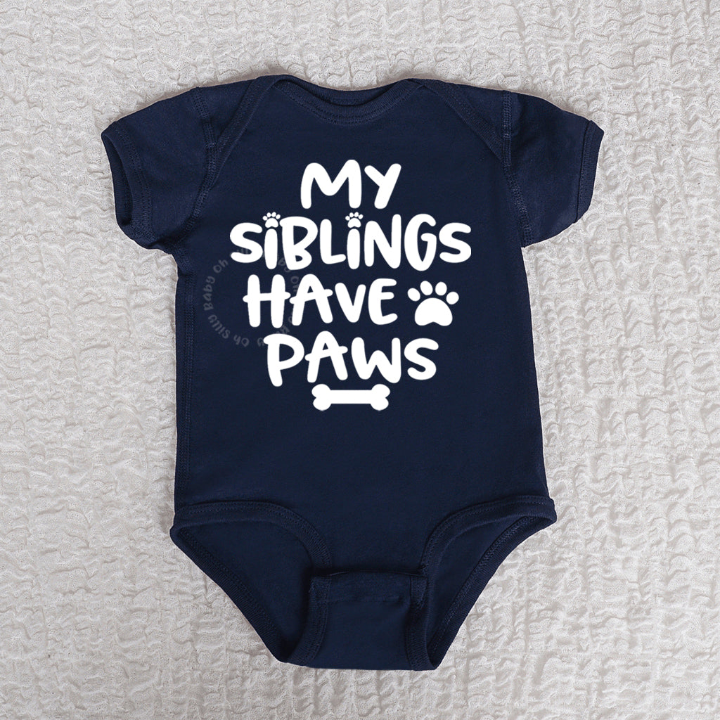 My Siblings Have Paws Short Sleeve Navy Bodysuit