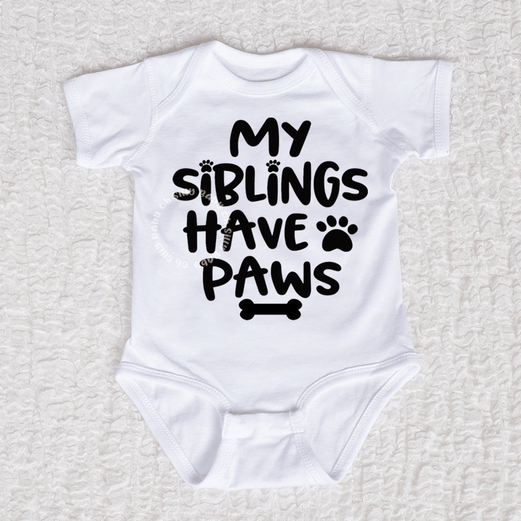 My Siblings Have Paws Short Sleeve White Bodysuit