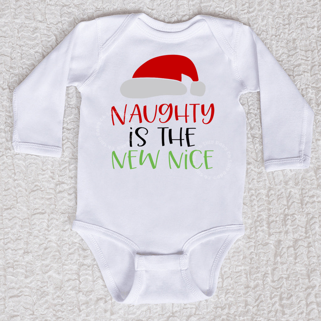 Naughty Is The New Nice Long Sleeve White Bodysuit