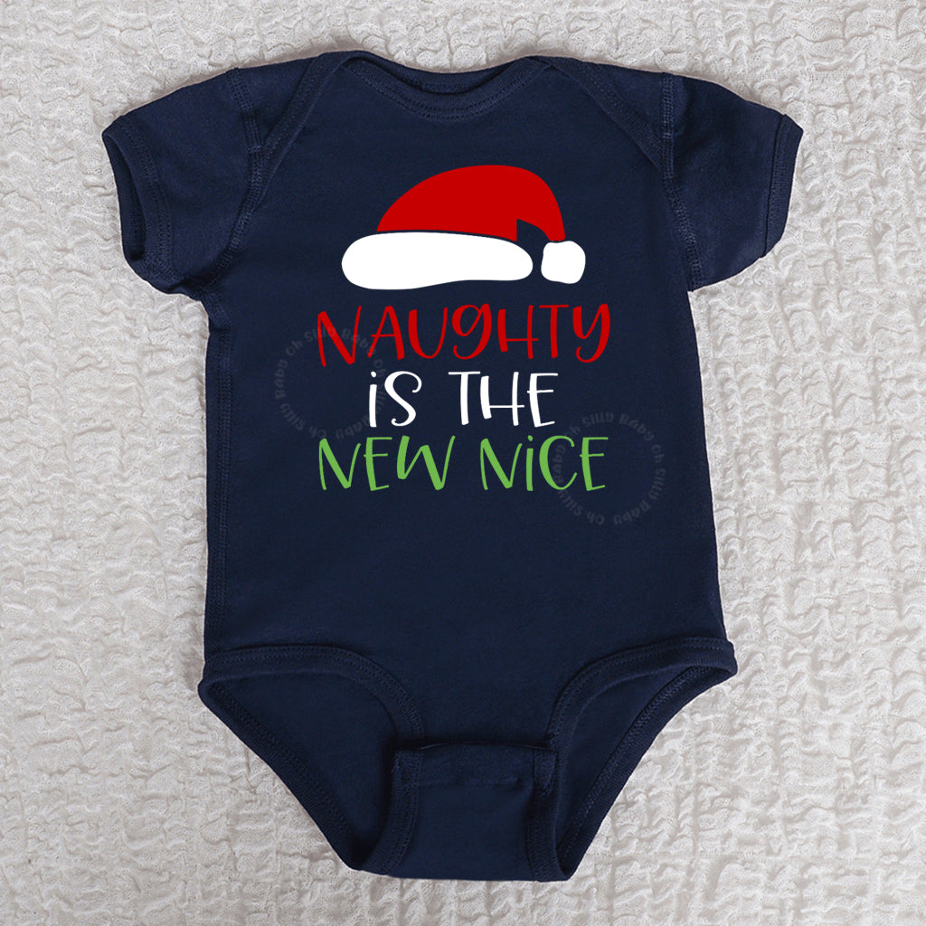 Naughty Is The New Nice Short Sleeve Navy Bodysuit