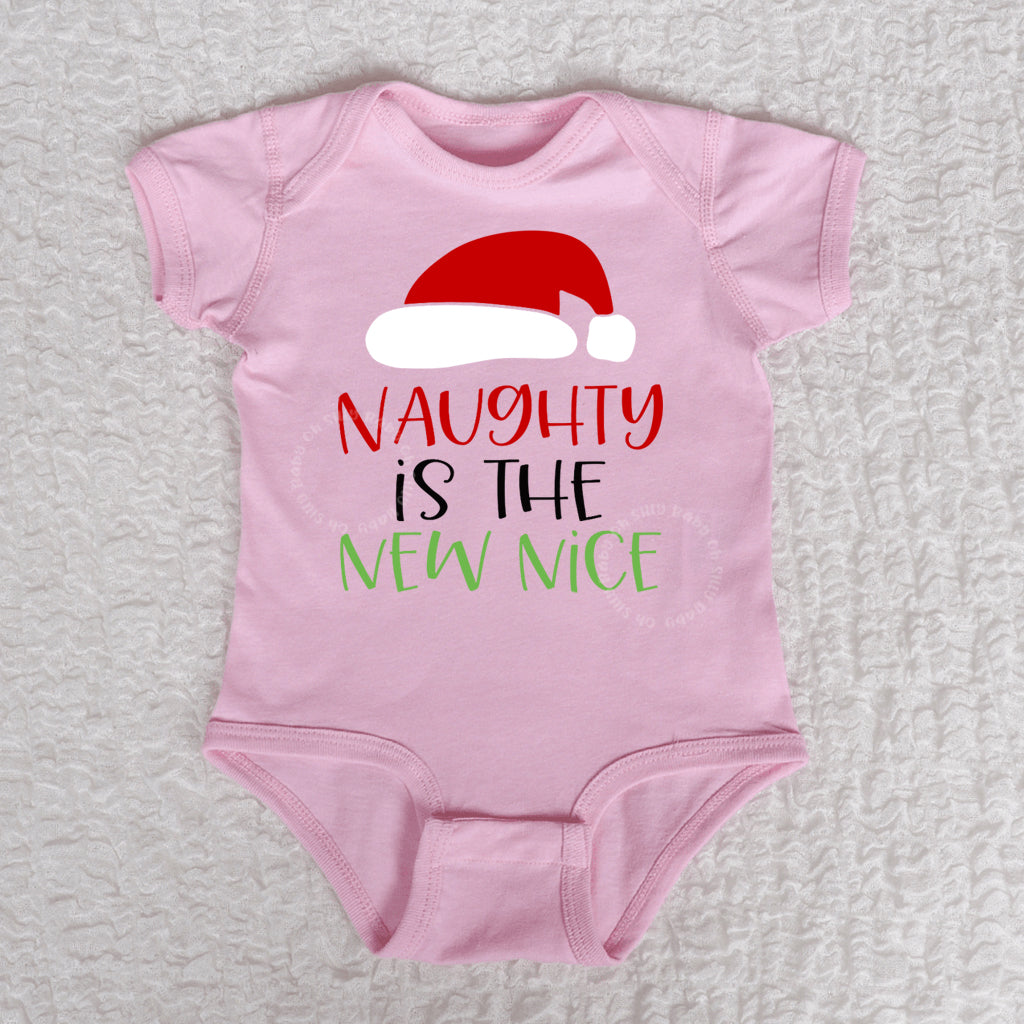 Naughty Is The New Nice Short Sleeve Pink Bodysuit
