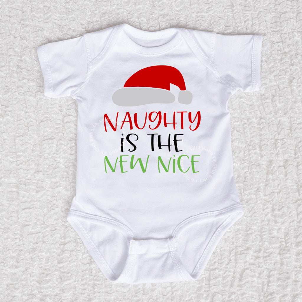 Naughty  Is The New Nice Short Sleeve White Bodysuit