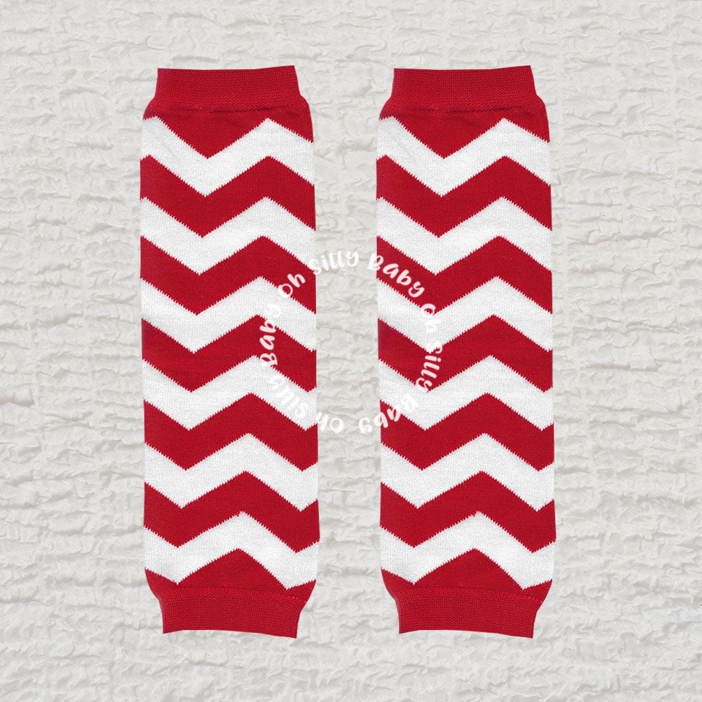 Red and White Chevron Baby Leg Warmers
