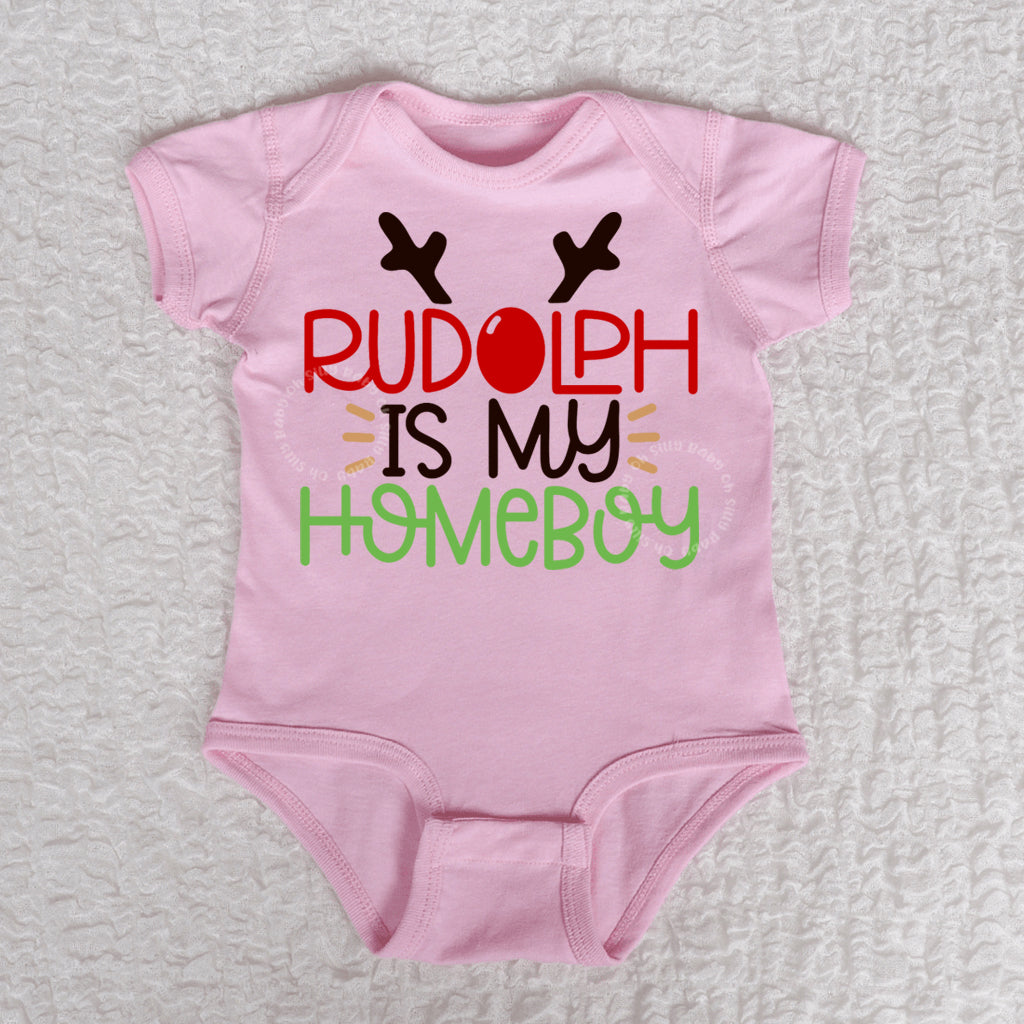 Rudolph Short Sleeve Pink Bodysuit