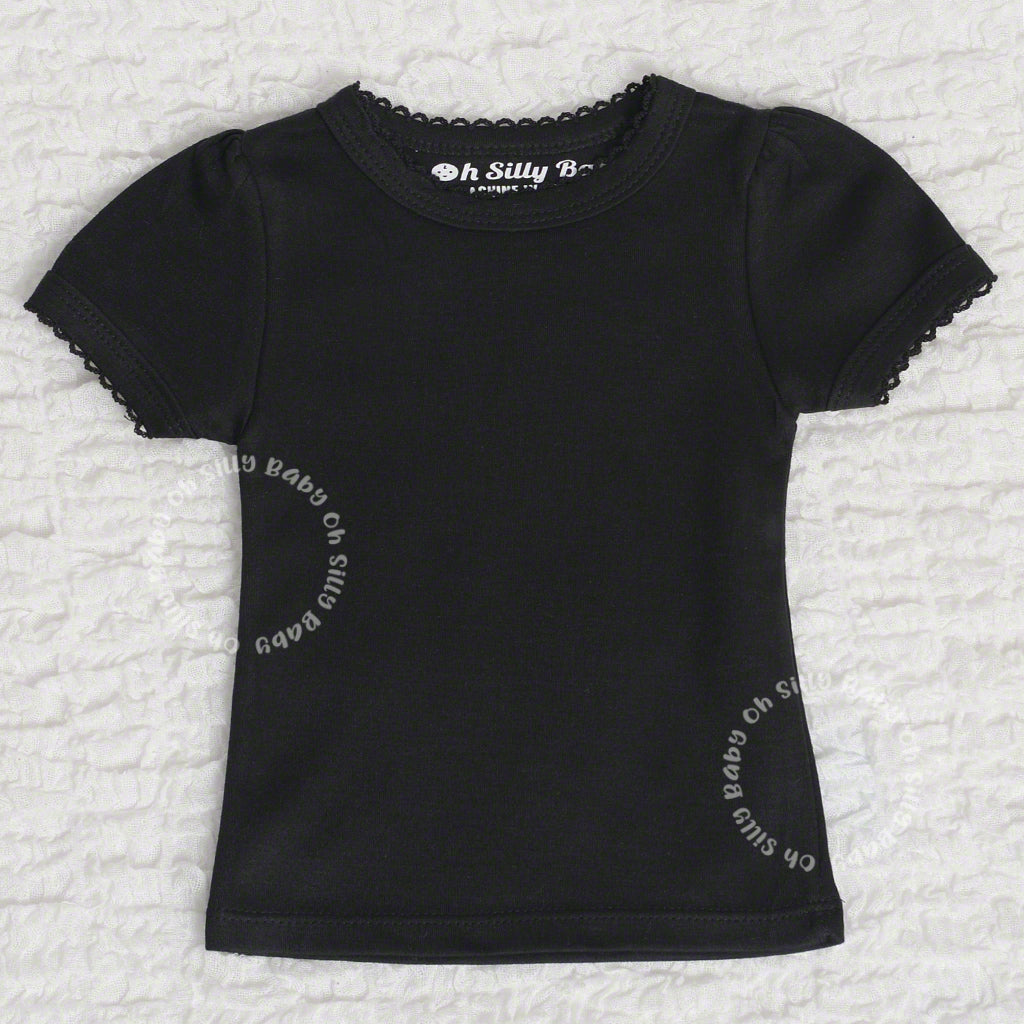 Scallop Trim Black Plain Tee