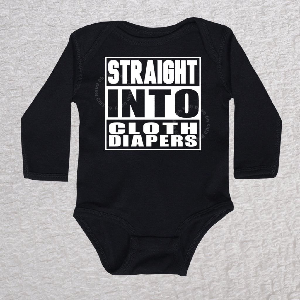 Straight Into Cloth Diapers Long Sleeve Black Bodysuit