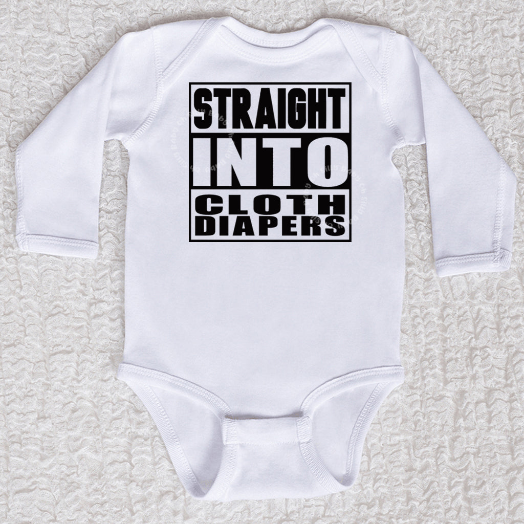Straight Into Cloth Diapers Long Sleeve White Bodysuit