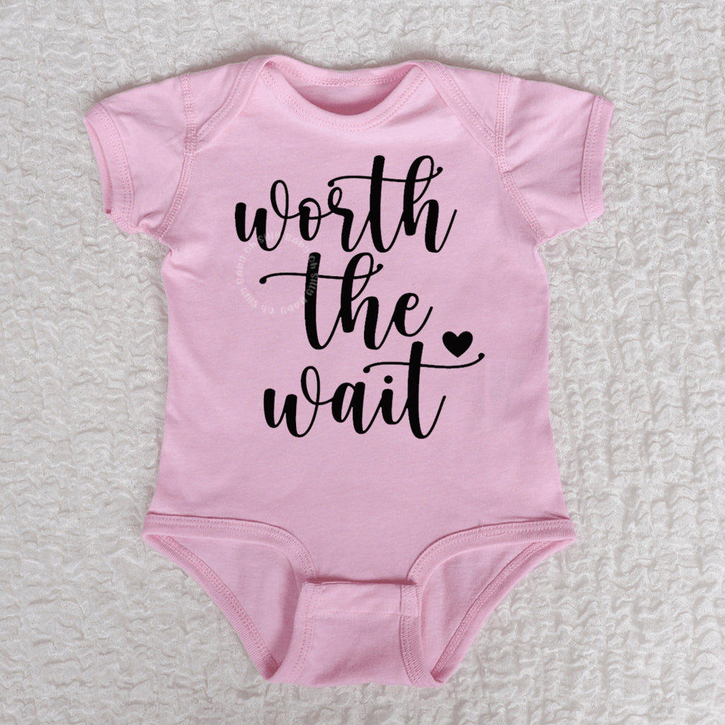 Worth The Wait Short Sleeve Pink Bodysuit