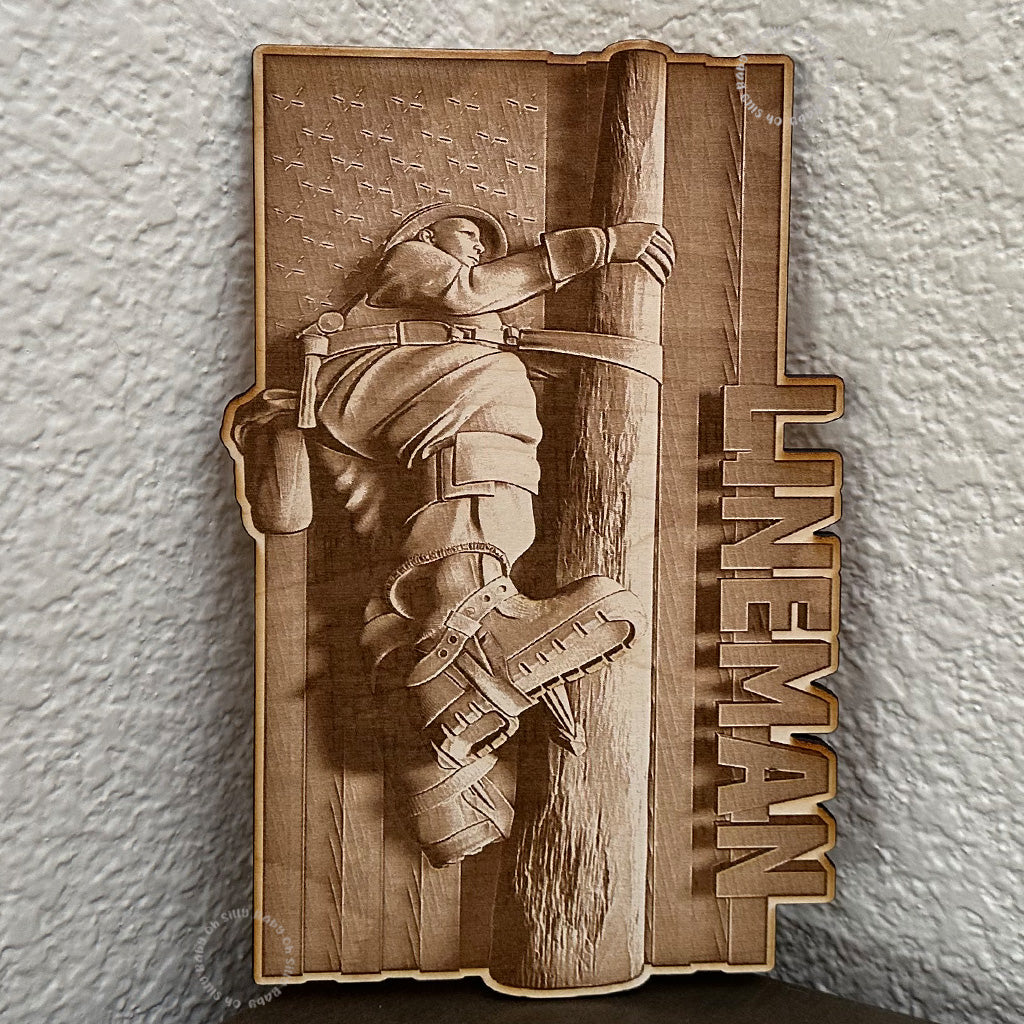 Lineman Wood Sign 3D Illusion