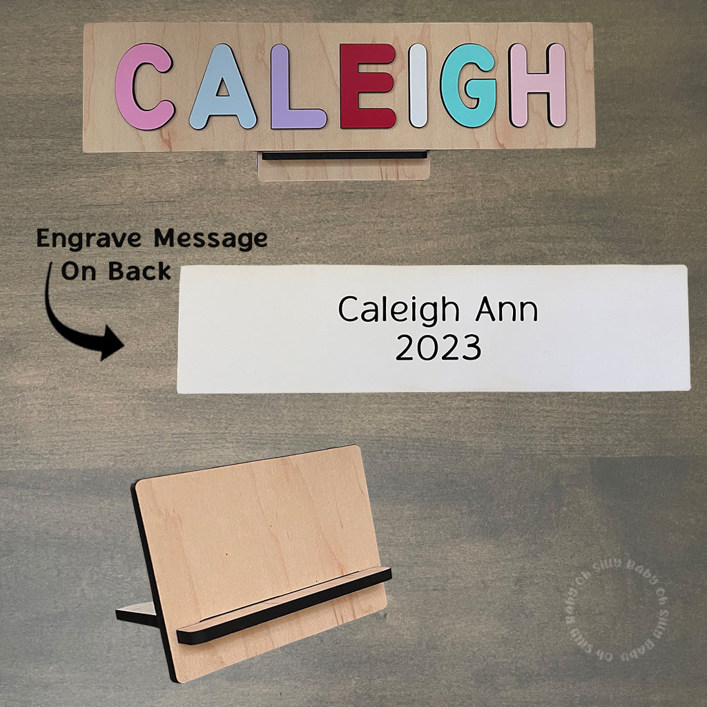 Personalized Wooden Name Puzzle With Stand And Engraved Back