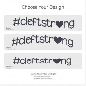 Cleftstrong Heart design chart showing three personalized design options: Design 1 Vertical Wave, Design 2 Horizontal Arch, and Design 3 Hourglass