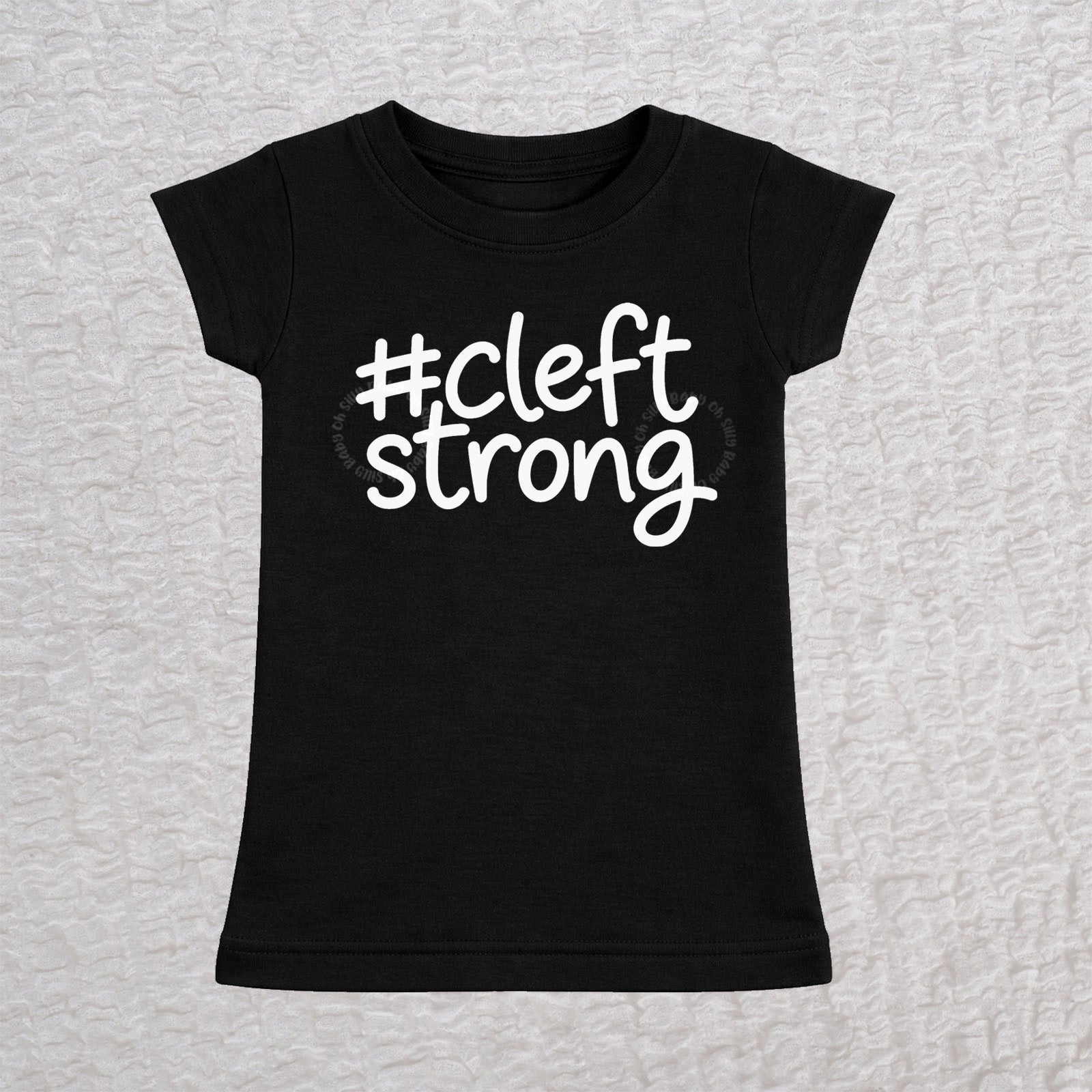 Cleftstrong toddler girls fit T-shirt in black with white #cleftstrong design