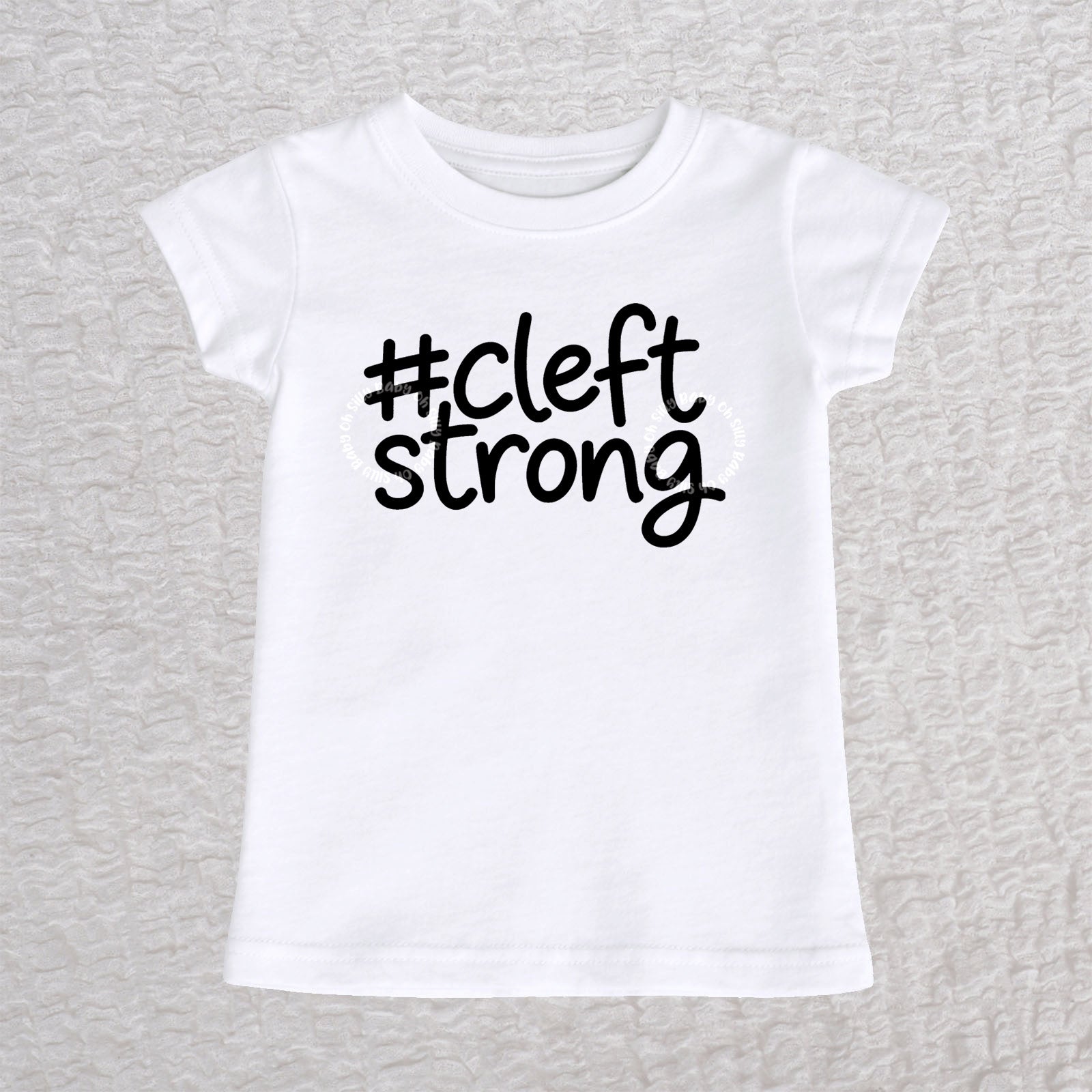 Cleftstrong toddler girls fit T-shirt in white with black #cleftstrong design
