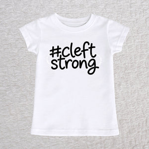 Cleftstrong toddler girls fit T-shirt in white with black #cleftstrong design
