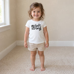 Cleftstrong toddler girls fit T-shirt in white with black #cleftstrong design