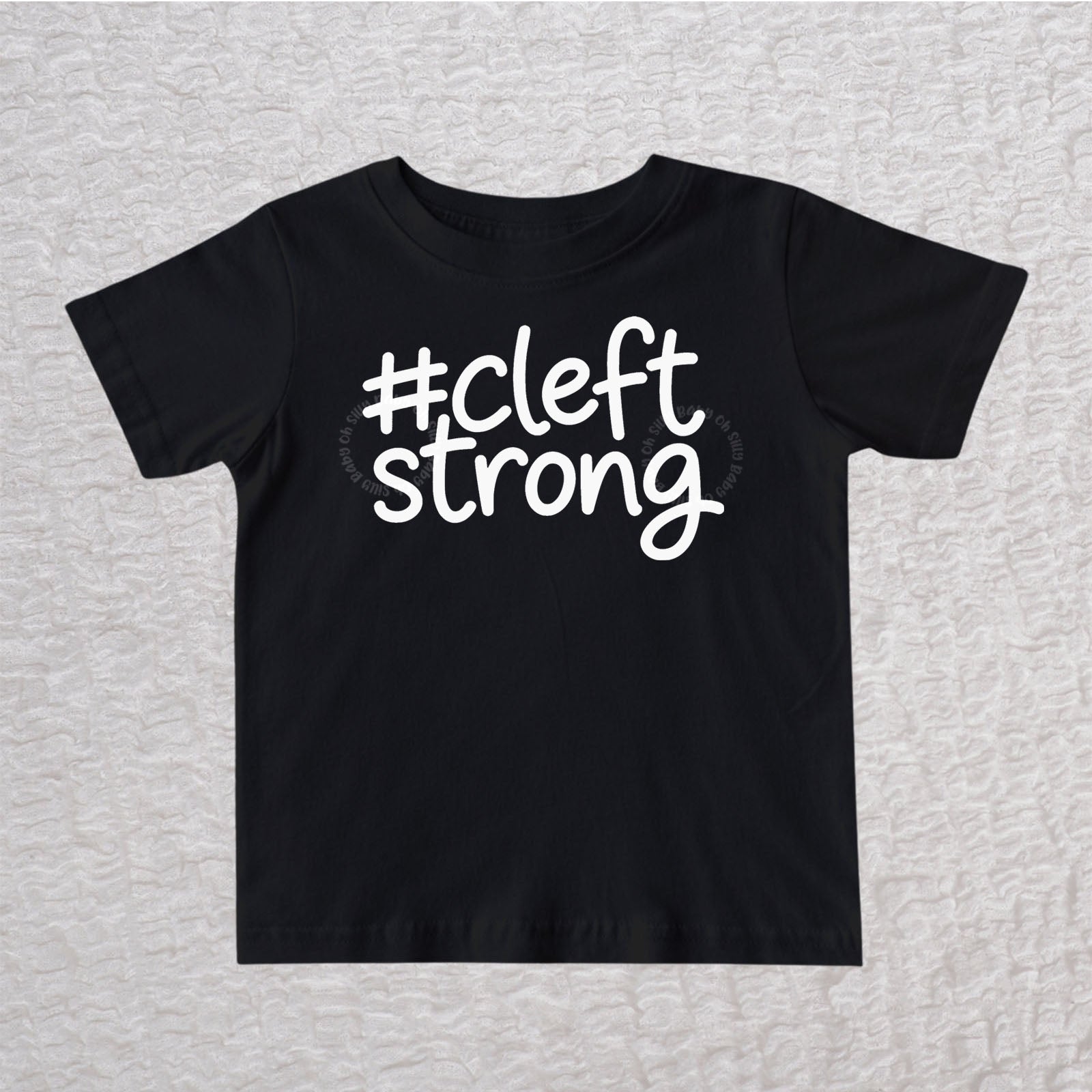 Cleftstrong unisex baby and toddler T-shirt in black with white #cleftstrong design