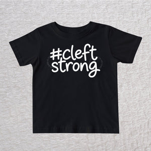 Cleftstrong unisex baby and toddler T-shirt in black with white #cleftstrong design