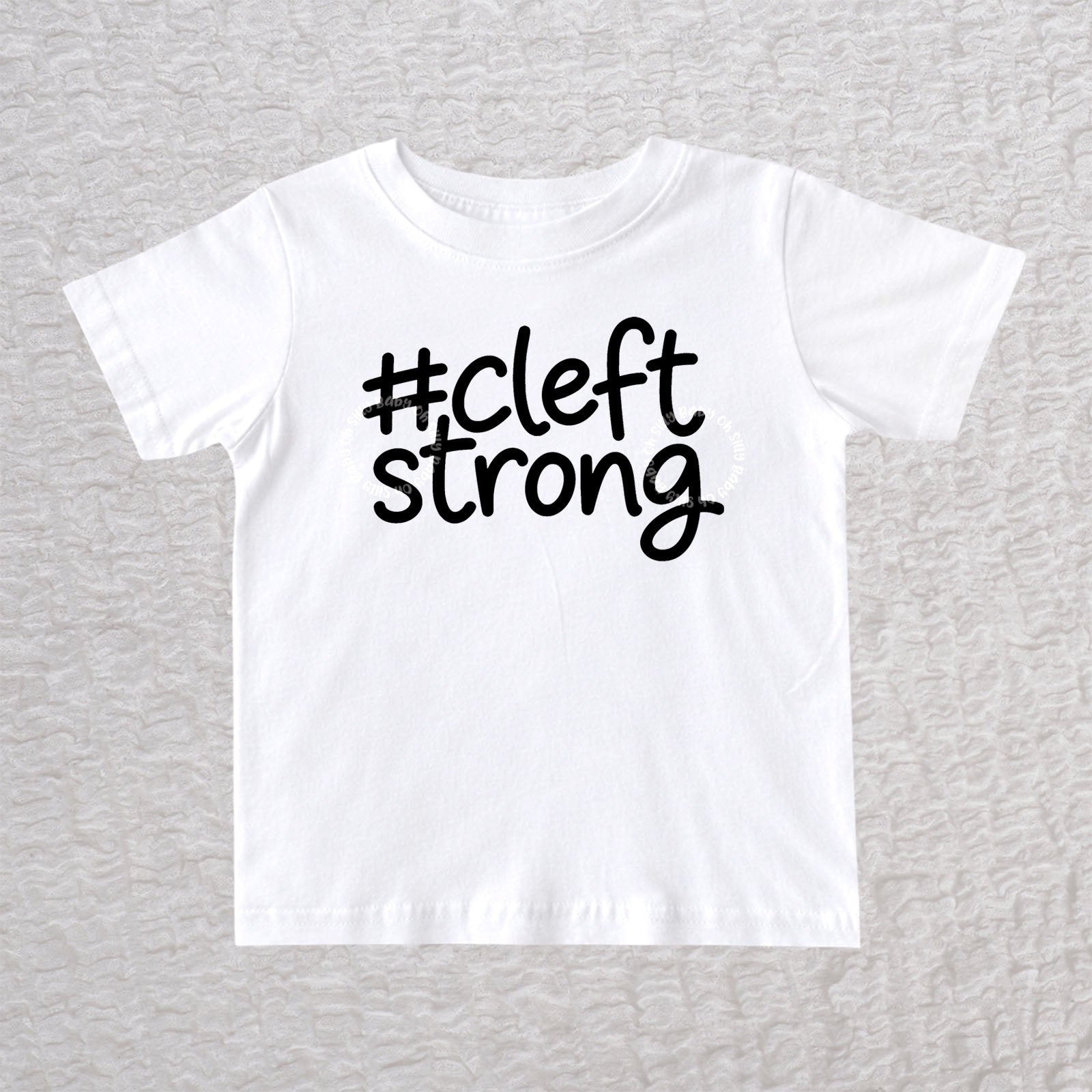 Cleftstrong unisex baby and toddler T-shirt in white with black #cleftstrong design