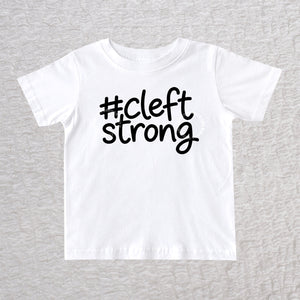 Cleftstrong unisex baby and toddler T-shirt in white with black #cleftstrong design