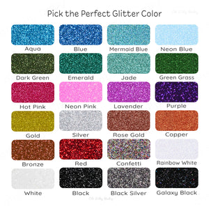 Glitter vinyl color chart for personalized baby bodysuits and toddler shirts