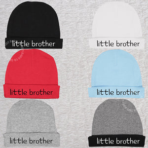 Personalized Little Brother baby beanie hats with custom name