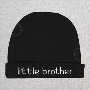 Personalized Little Brother baby beanie hat in black with custom name