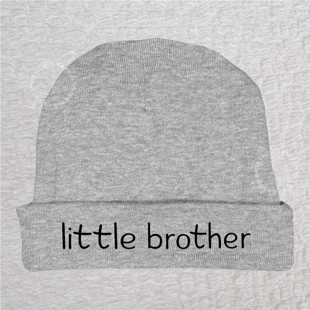 Heather gray personalized Little Brother baby beanie hat