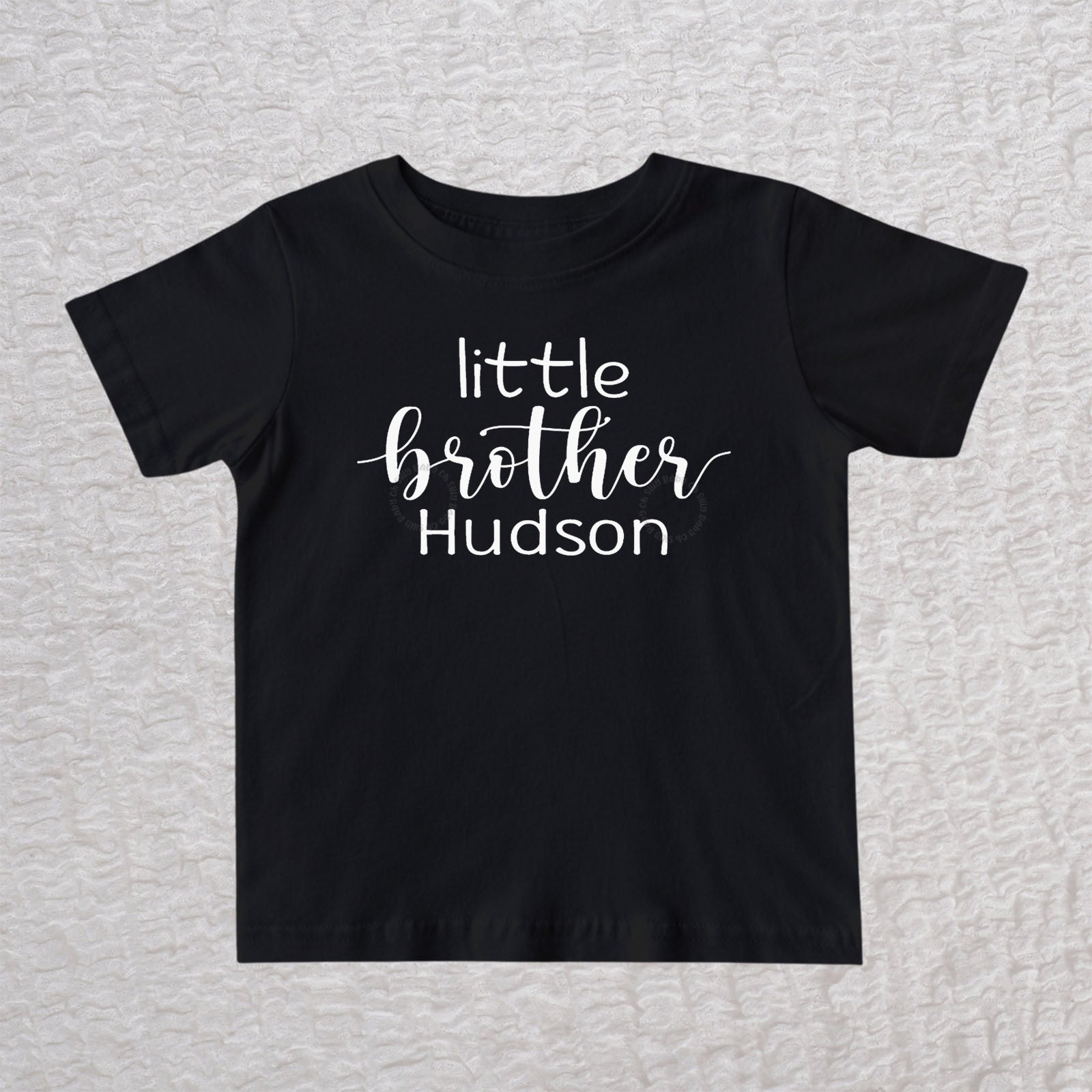 Personalized little brother toddler t-shirt in black with white lettering and custom name