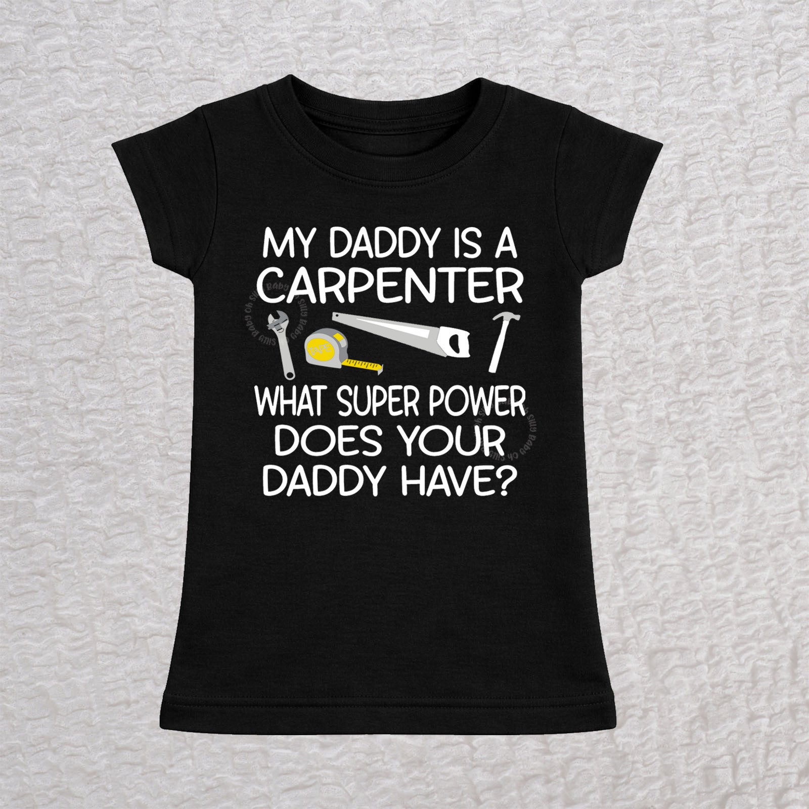 My Daddy Is a Carpenter personalized black toddler t-shirt with carpenter tools design
