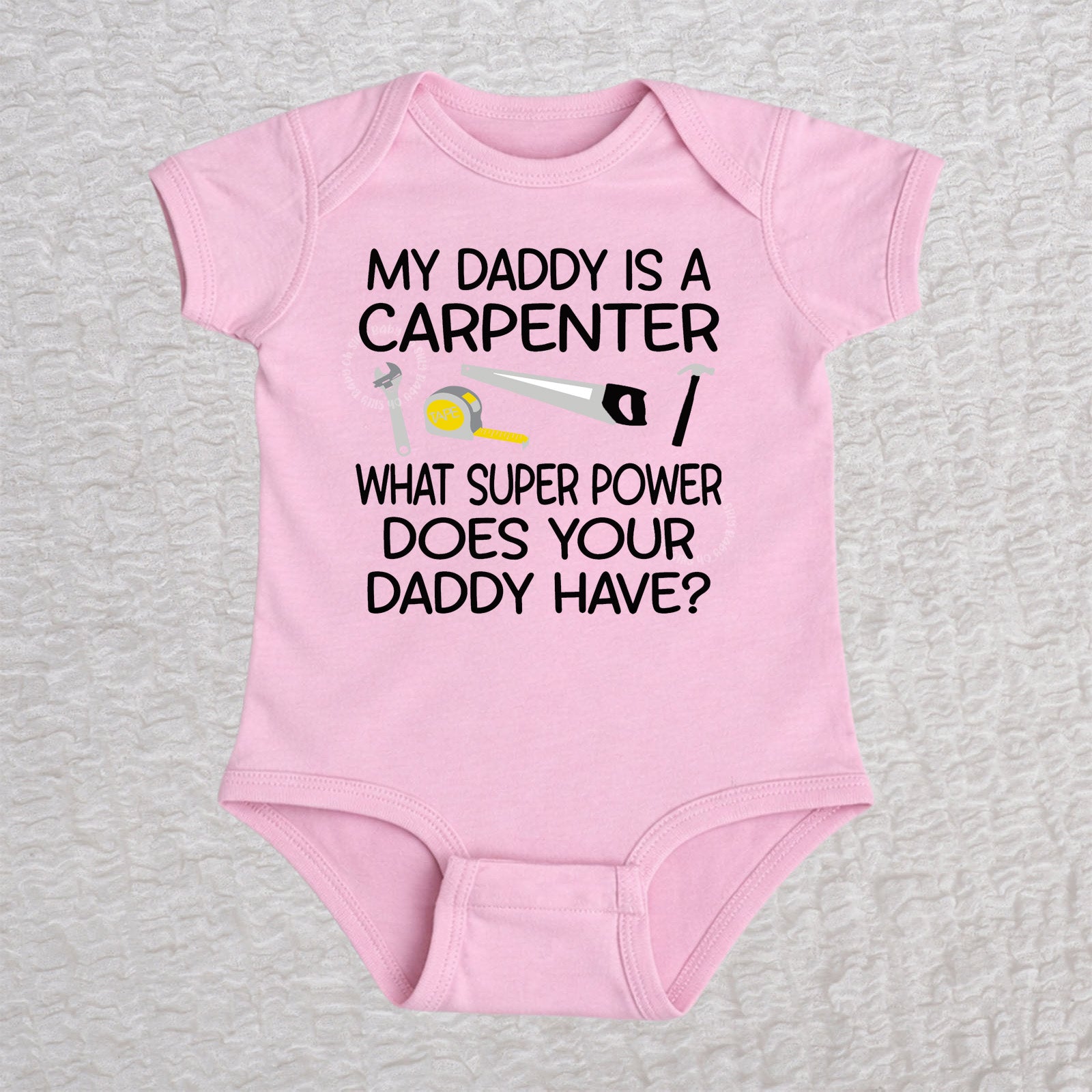 My Daddy Is a Carpenter personalized short sleeve baby bodysuit with carpenter tools design