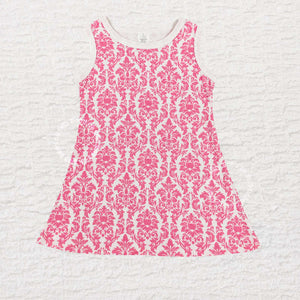 Pink damask print girls dress in size 2/3T made from 100% cotton interlock knit fabric