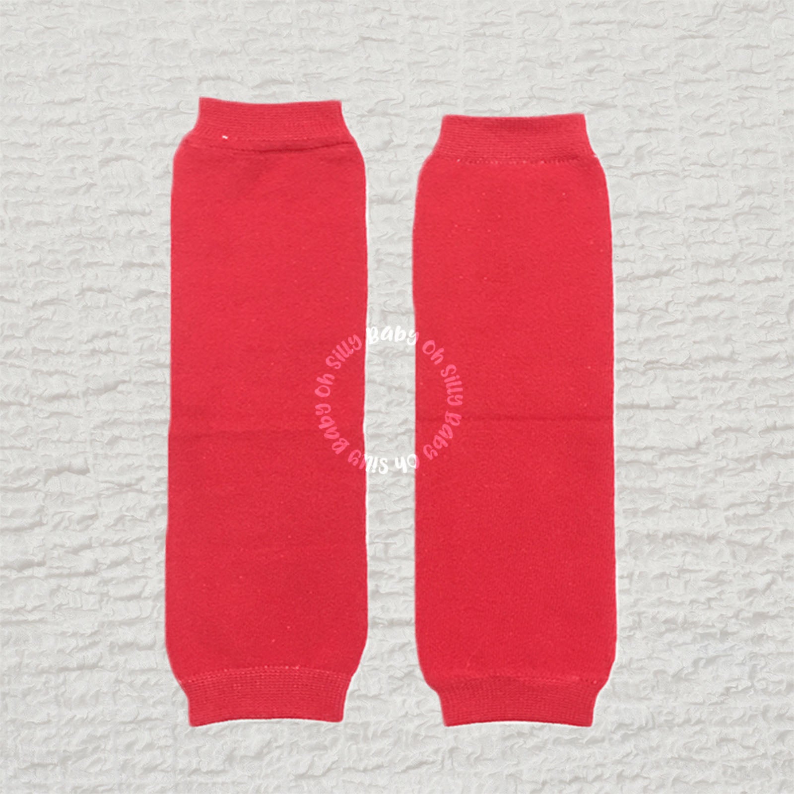 Red baby leg warmers made from a soft cotton and spandex blend