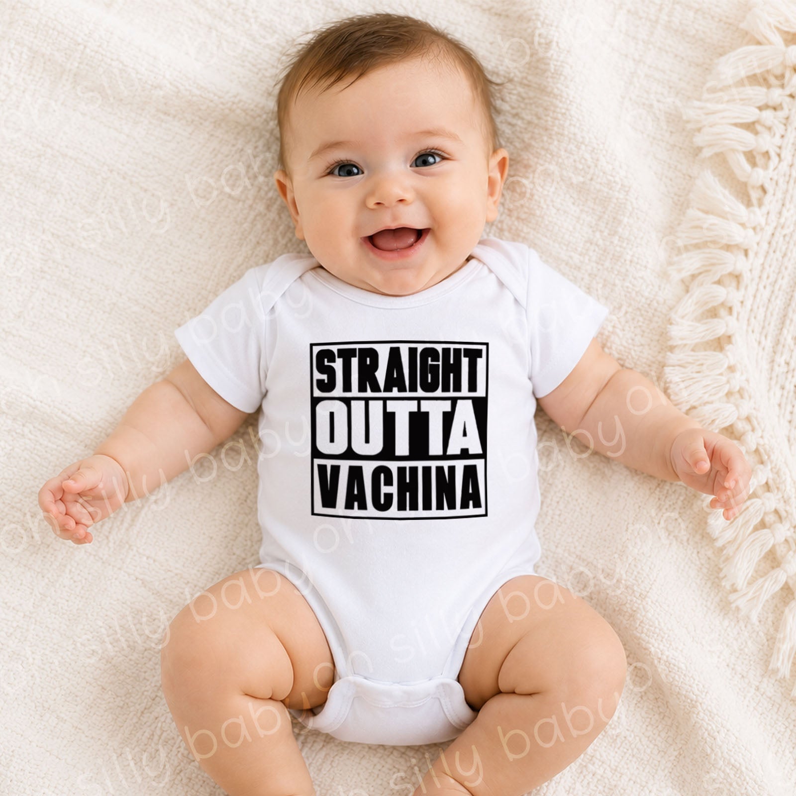 Baby wearing Straight Outta Vachina baby bodysuit