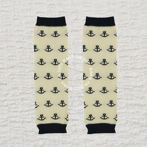 Anchors Away baby leg warmers with a navy anchor pattern