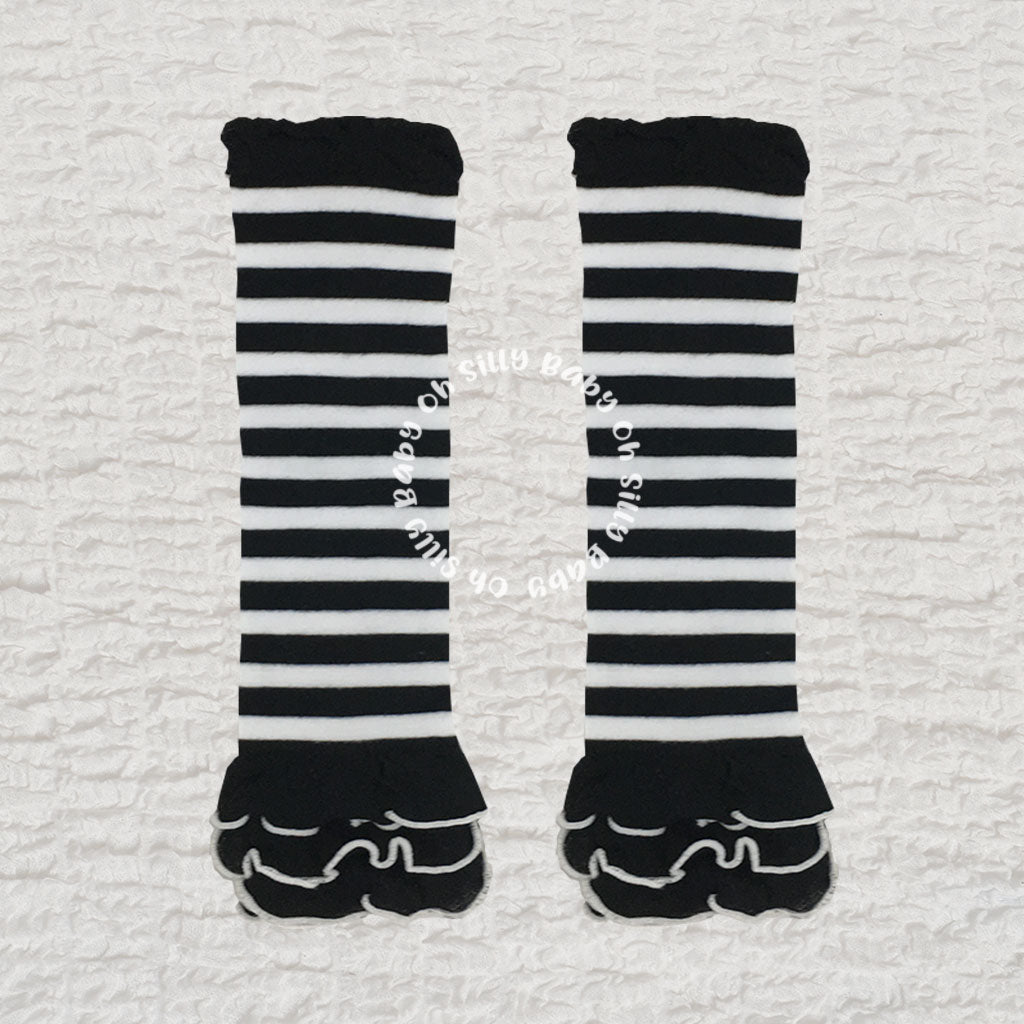 Black and White Stripe Ruffle Baby Leg Warmers