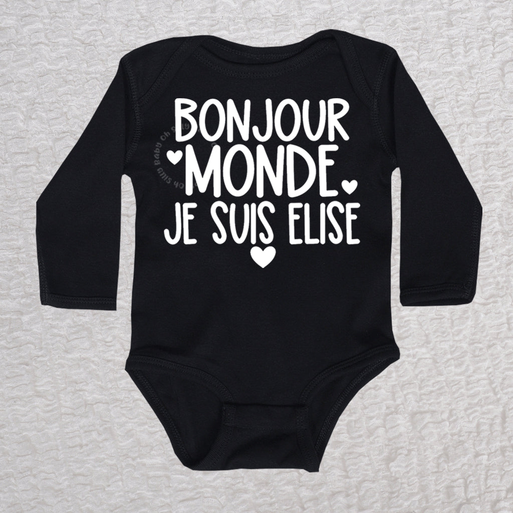 Bonjour Monde Long Sleeve Black Bodysuit