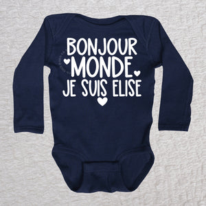 Bonjour Monde Long Sleeve Navy Bodysuit