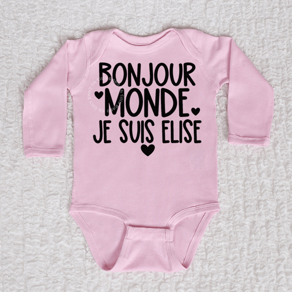 Bonjour Monde Long Sleeve Pink Bodysuit