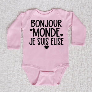 Bonjour Monde Long Sleeve Pink Bodysuit