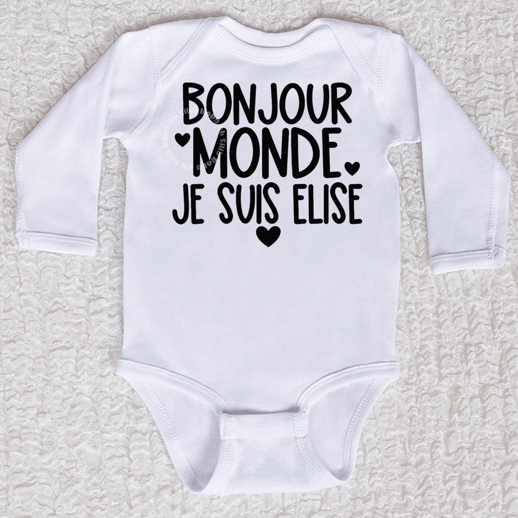 Bonjour Monde Long Sleeve White Bodysuit