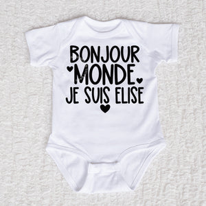 Bonjour Monde Short Sleeve White Bodysuit