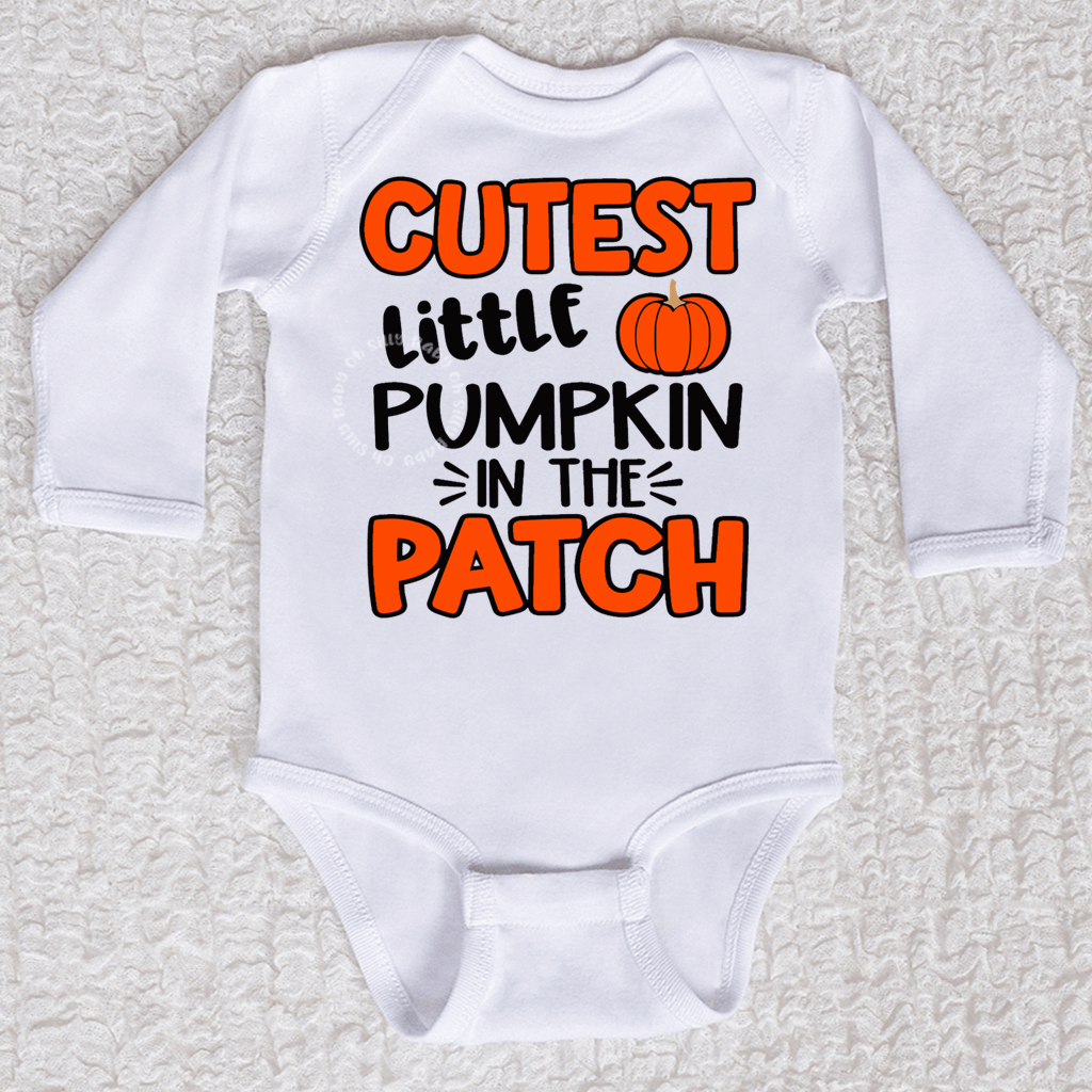 Cutest Little Pumpkin Long Sleeve White Bodysuit