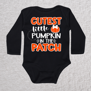 Cutest Little Pumpkin Long Sleeve Black Bodysuit