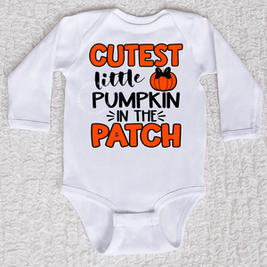 Cutest Little Pumpkin Long Sleeve White Bodysuit