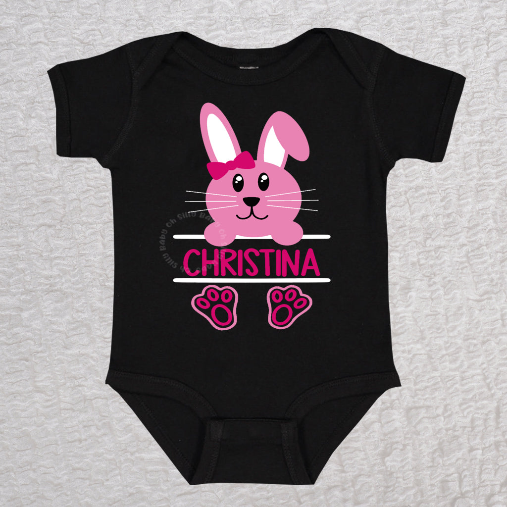 Easter Bunny Personalized Name Girl Bodysuit or Tee