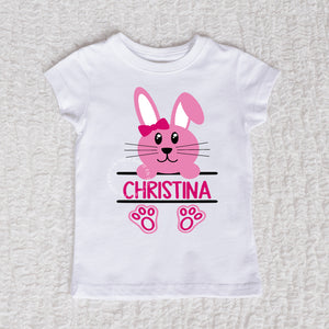 Easter Bunny Personalized Girl Short Sleeve White Shirt