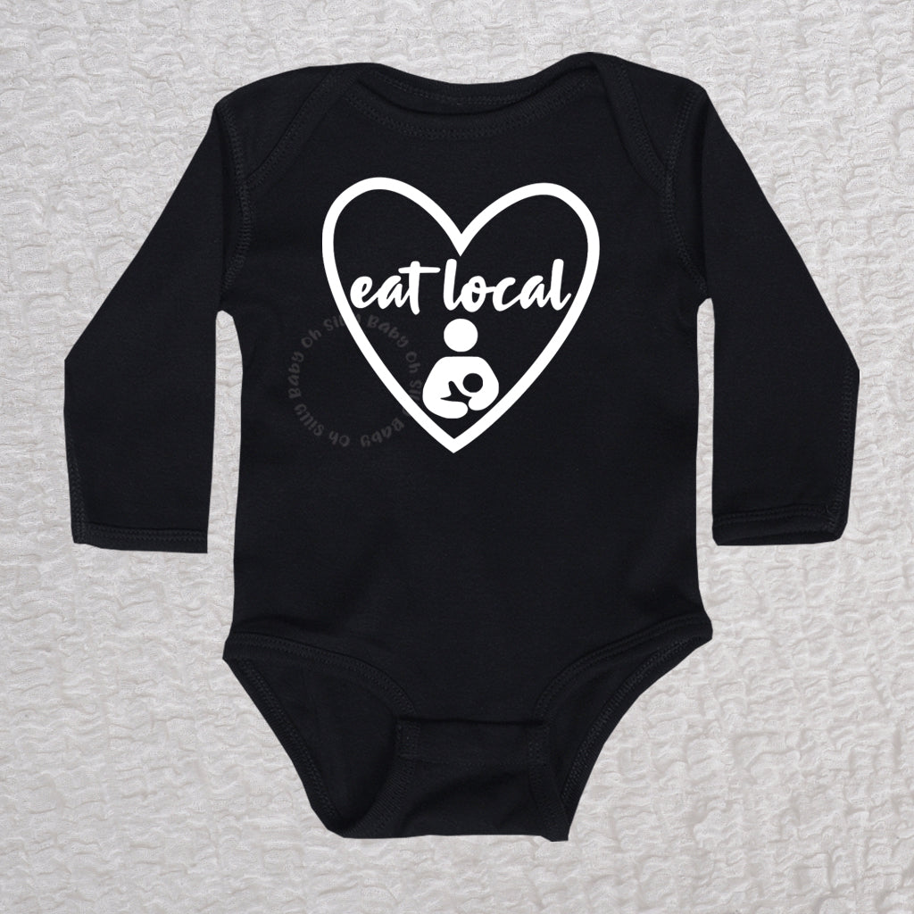 Eat Local Heart Long Sleeve Black Bodysuit