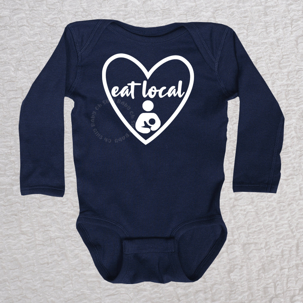 Eat Local Heart Long Sleeve Navy Bodysuit